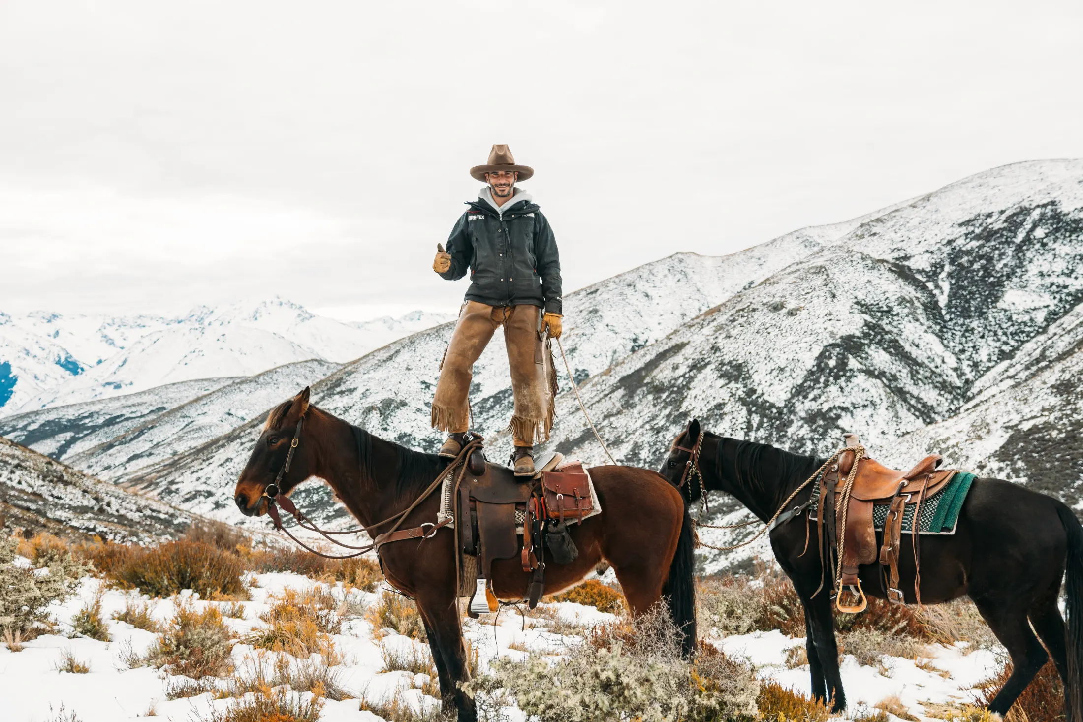 High-country horse trekking in the St James, New Zealand